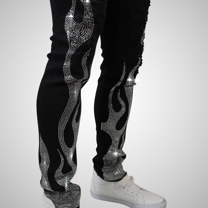 Preme Jeans-Flaming Silver Crystal Jeans-Black-PR-WB-553