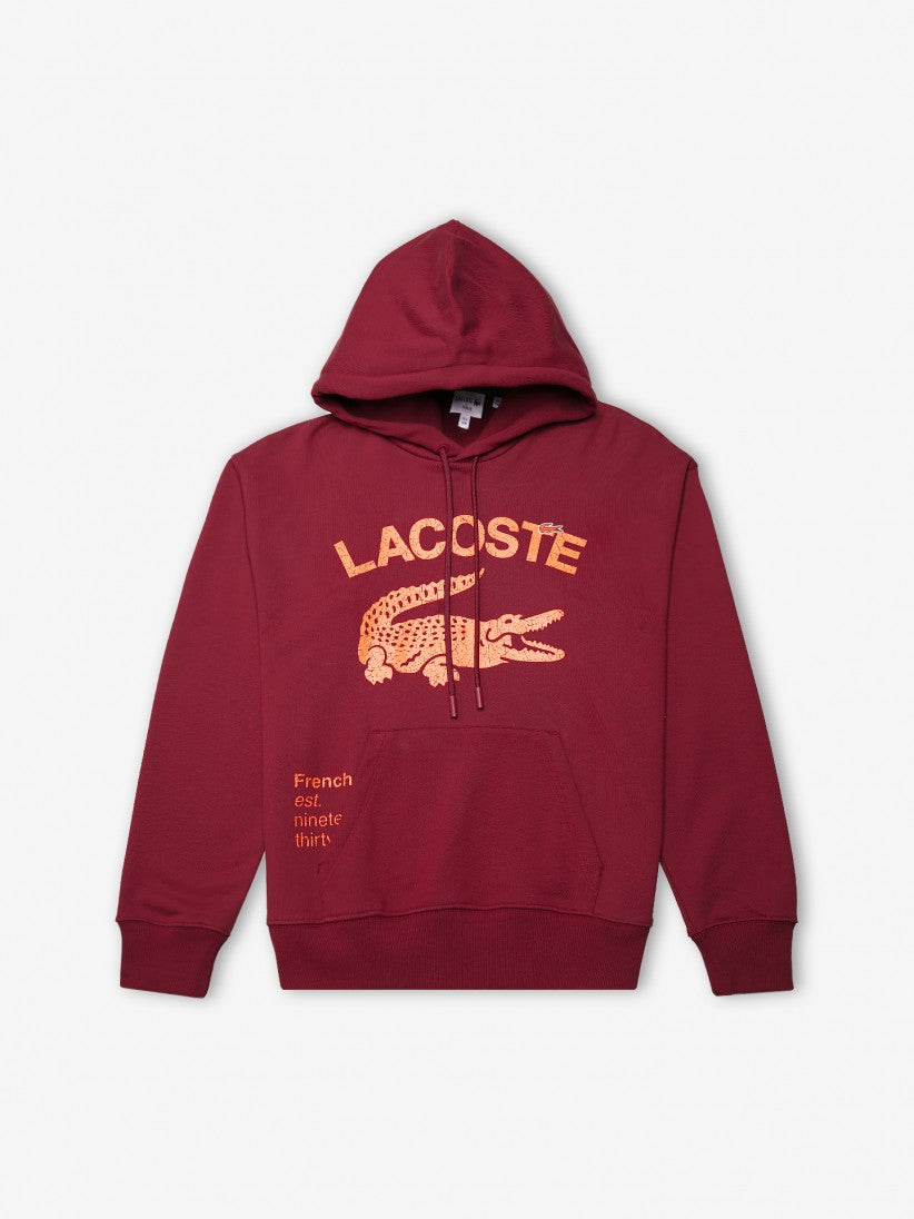 Lacoste - Loose Fit Crocodile Hooded Sweatshirt - Bordeaux