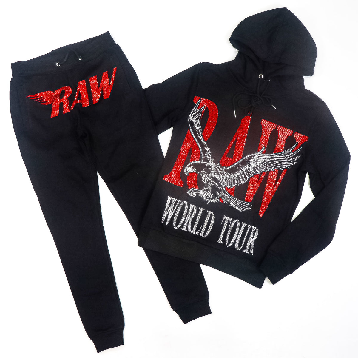 Rawyalty-Raw World Tour Bling Hoodie-Black/Red