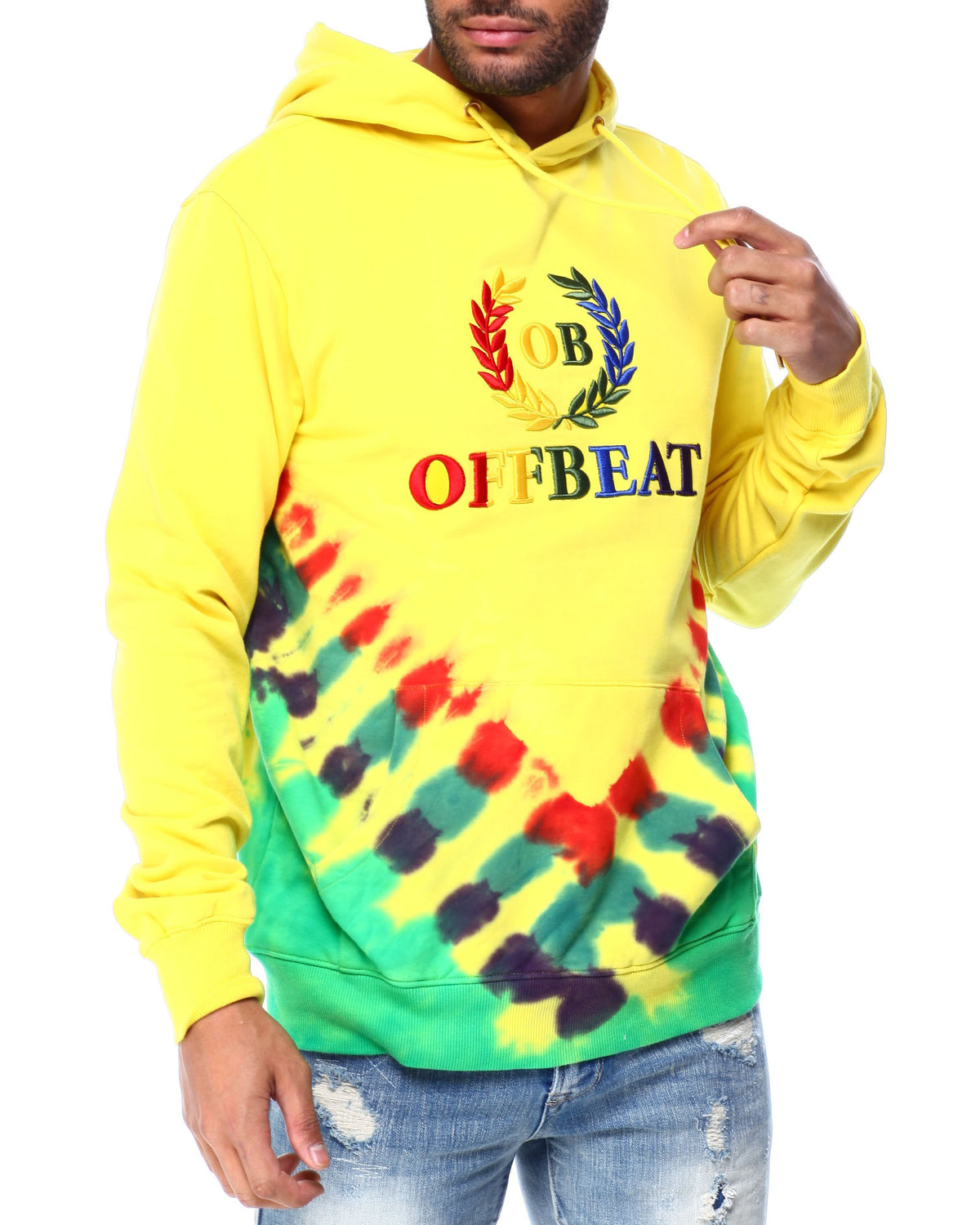 OffBeat-Embroidered Tie Dye Hoodie-Yellow-OF14