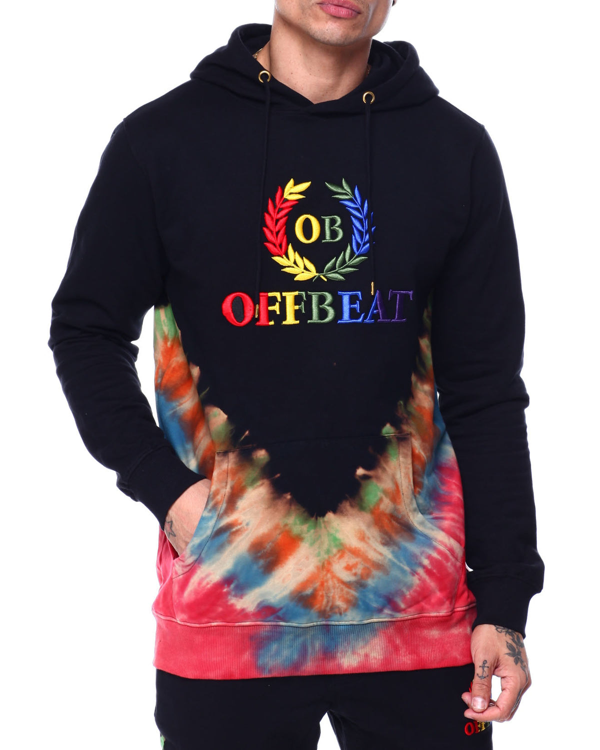 OffBeat-Embroidered Tie Dye Hoodie-Black-OF14