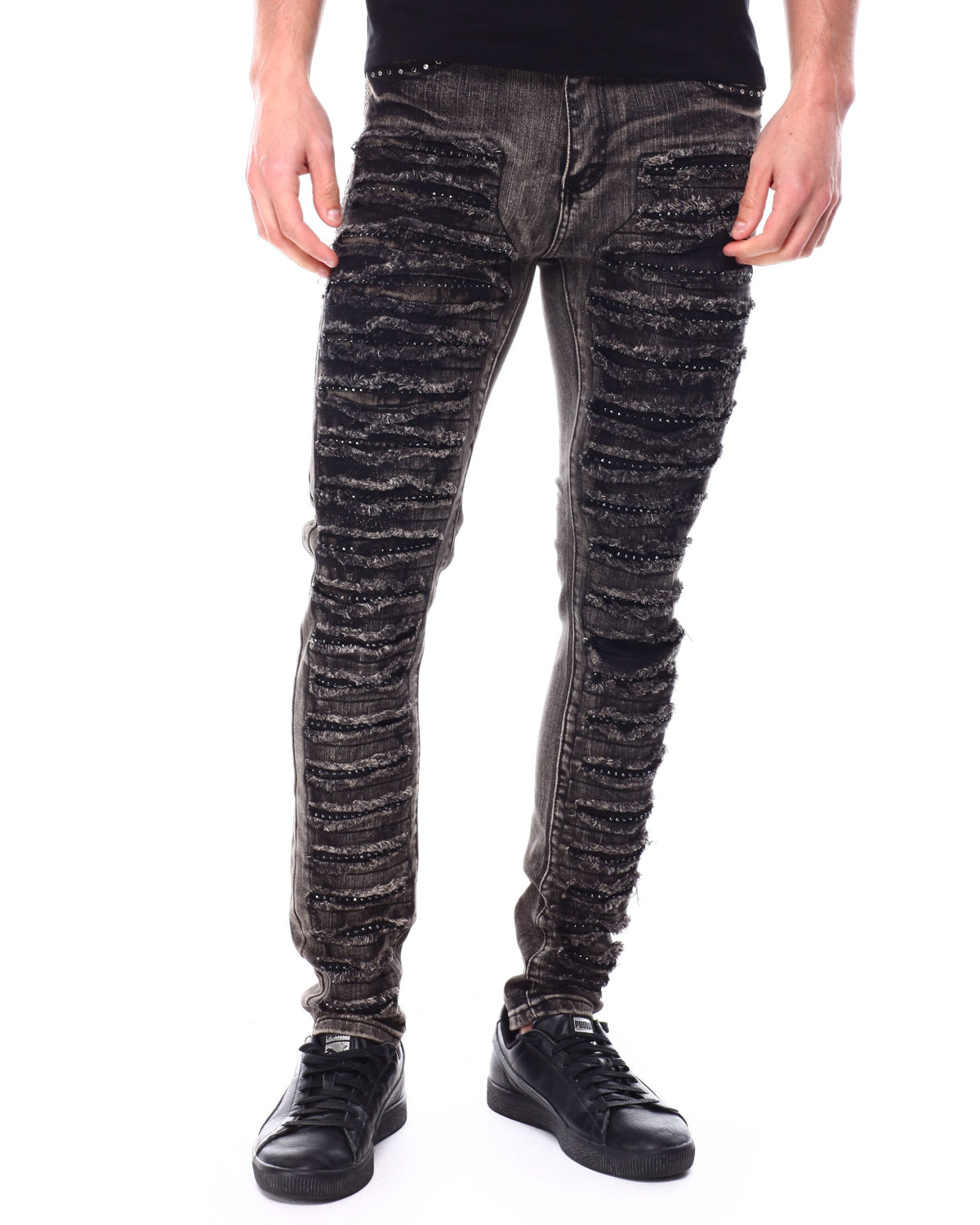 Waimea (M5417D) - Studded Ripped Jeans - Black Wash