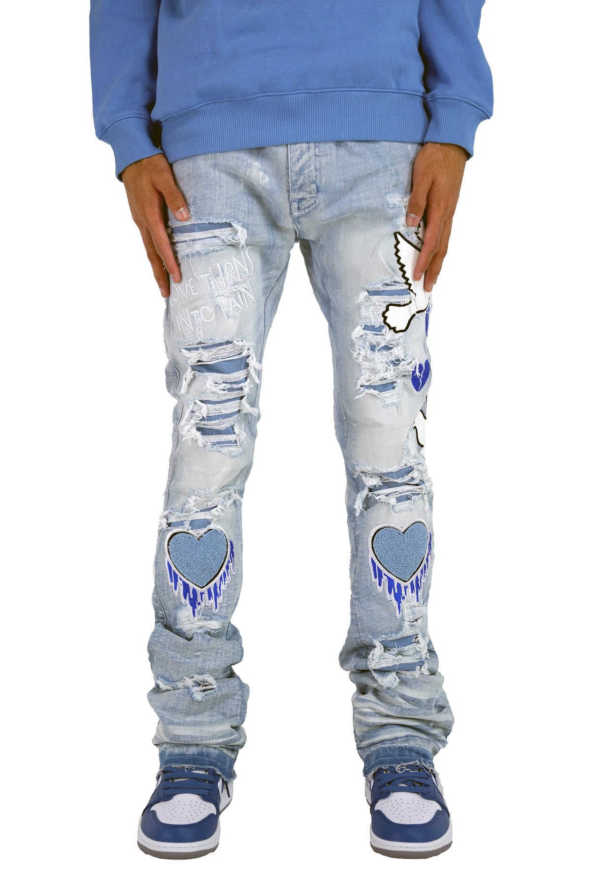 Focus - Peace And Love Stacked Jeans - Blue