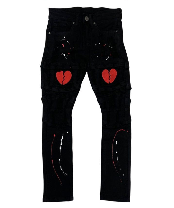 Kid's Focus Heart Jeans - Black/Red