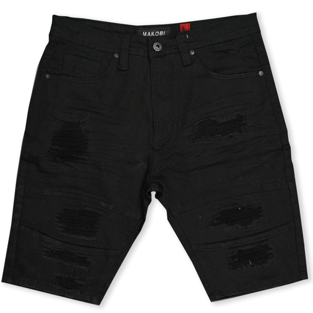 Avlaki Shredded Twill Shorts-Black