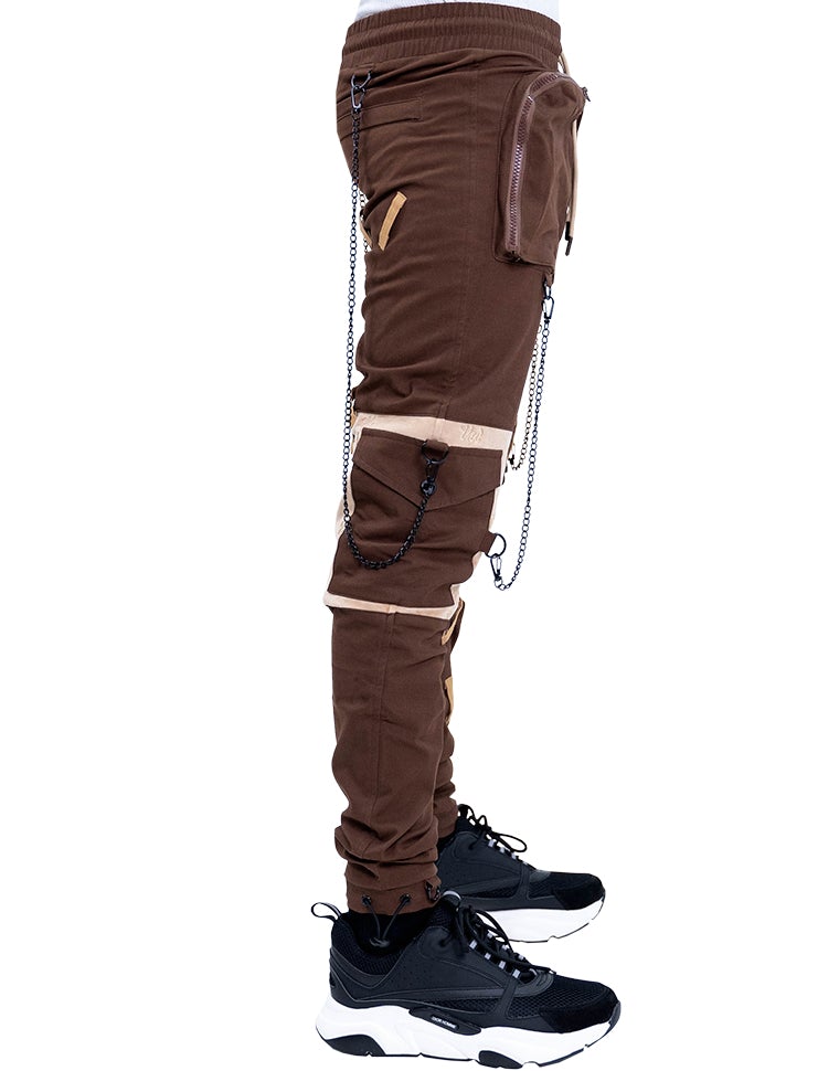 Blessed Hanging Chain Cargo Pants Joggers-Brown Coffee