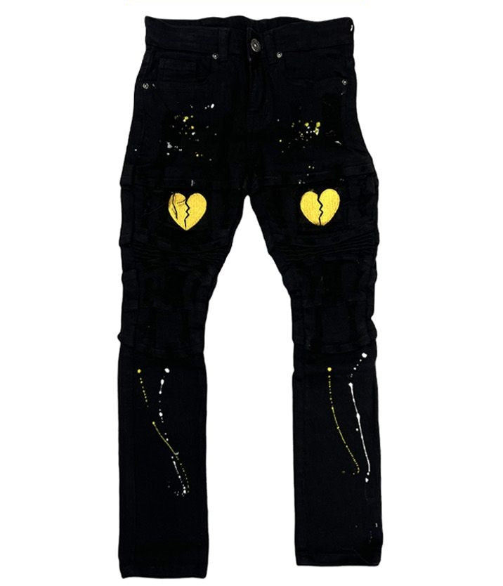 Kid's Focus Heart Jeans - Black/Yellow