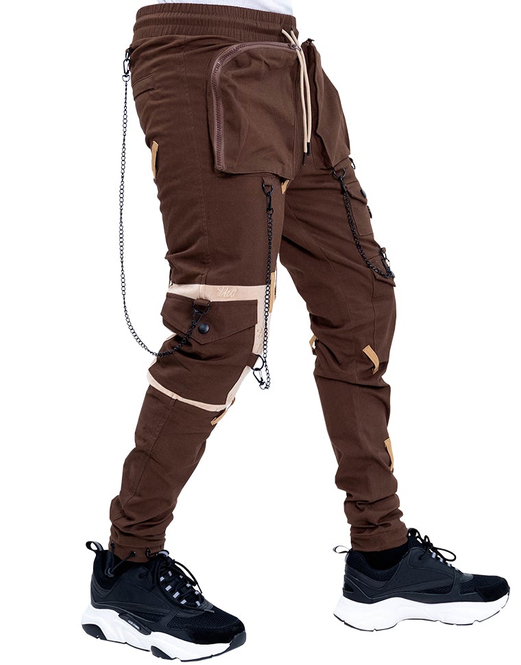 Blessed Hanging Chain Cargo Pants Joggers-Brown Coffee