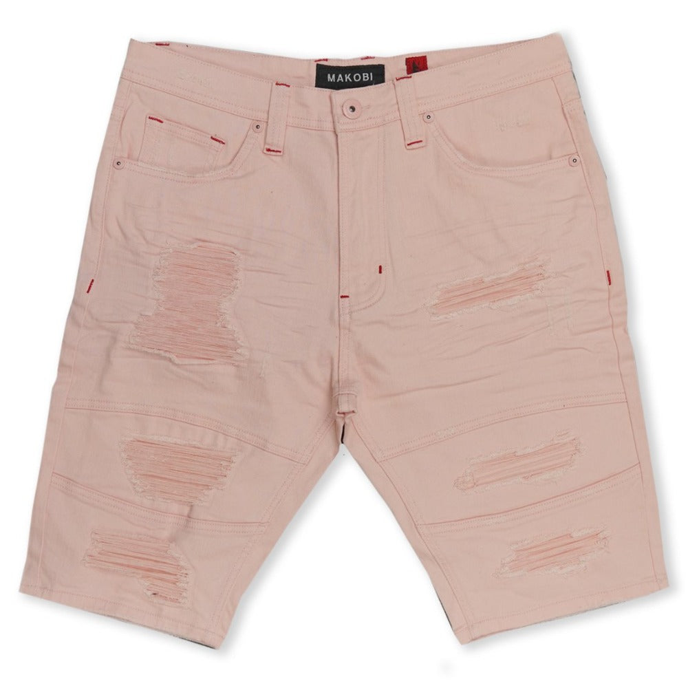 Avlaki Shredded Twill Shorts-Pink