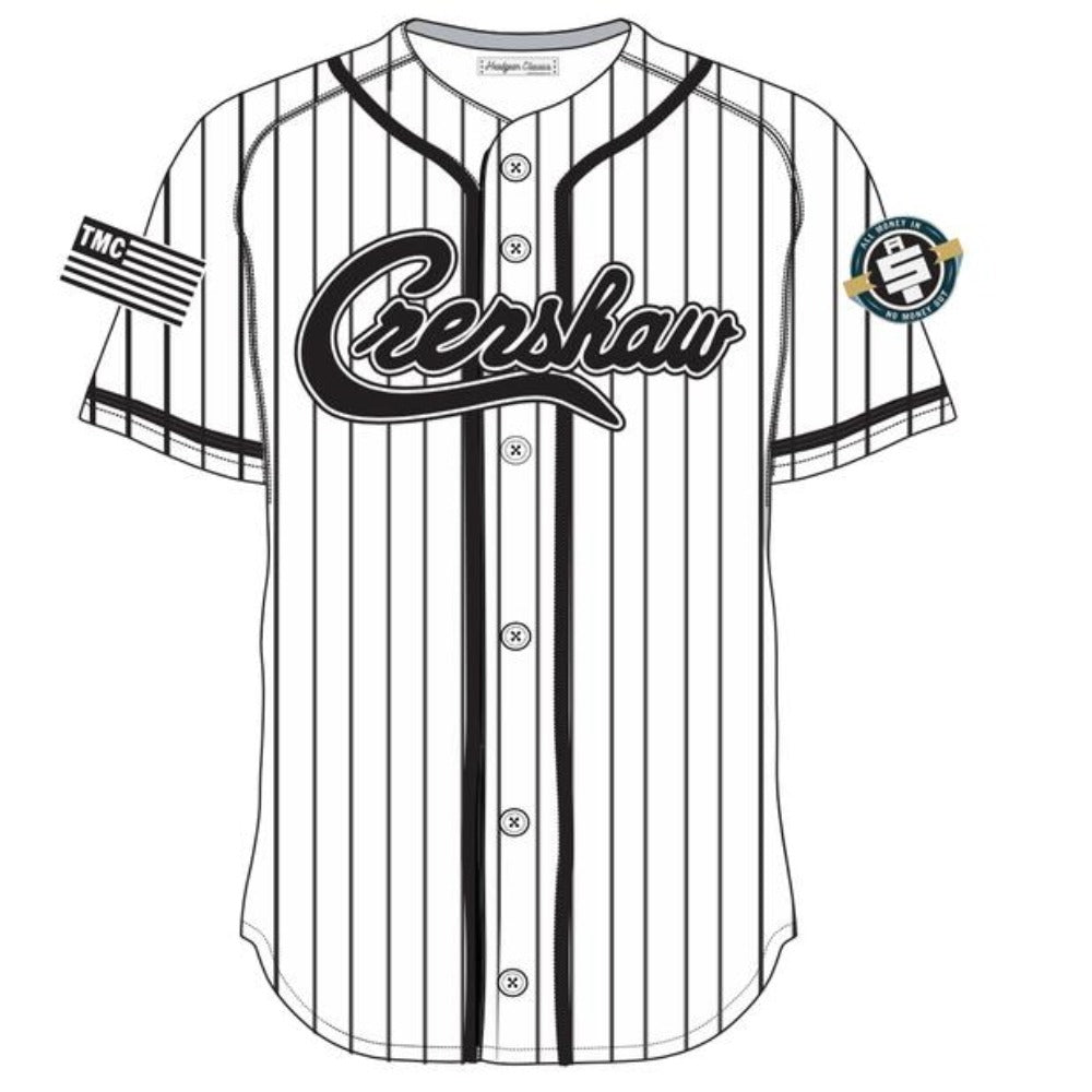 Crenshaw Pinstripes Baseball Jersey-White/Black