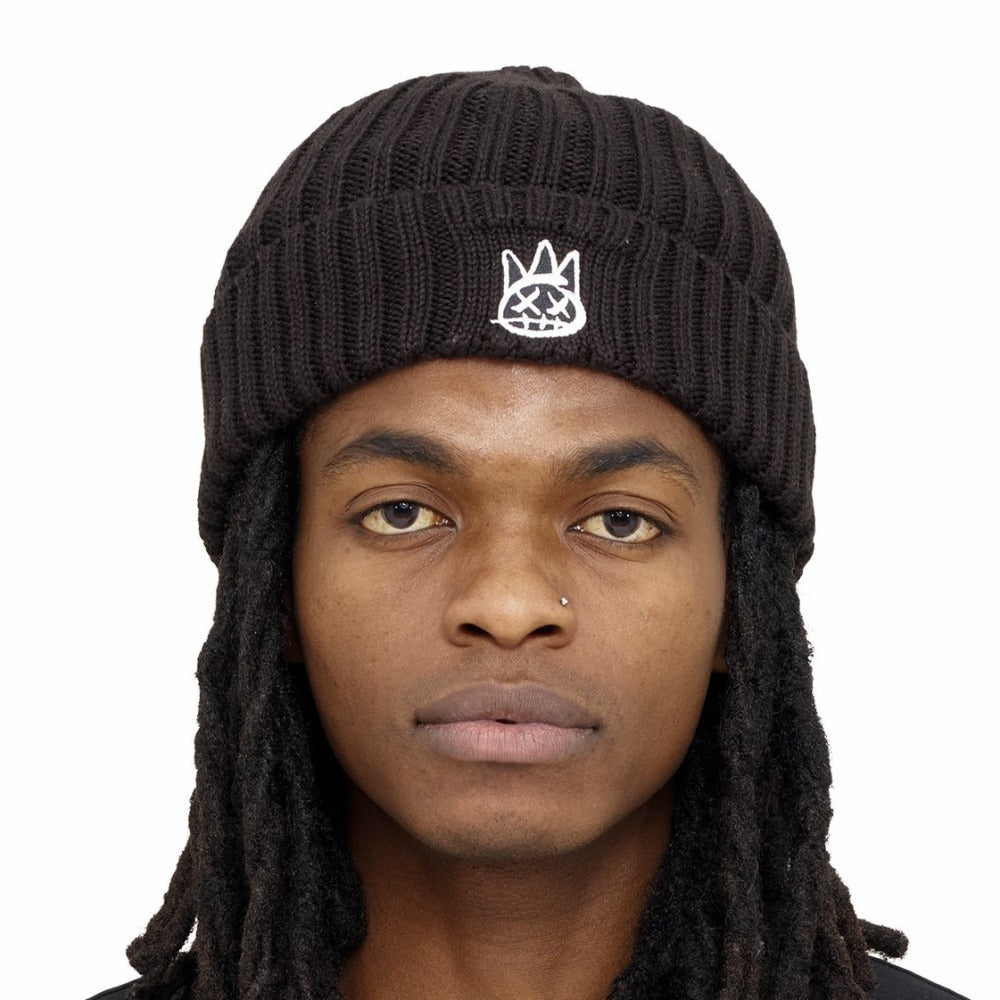 Knit Hat-Black With White Logo