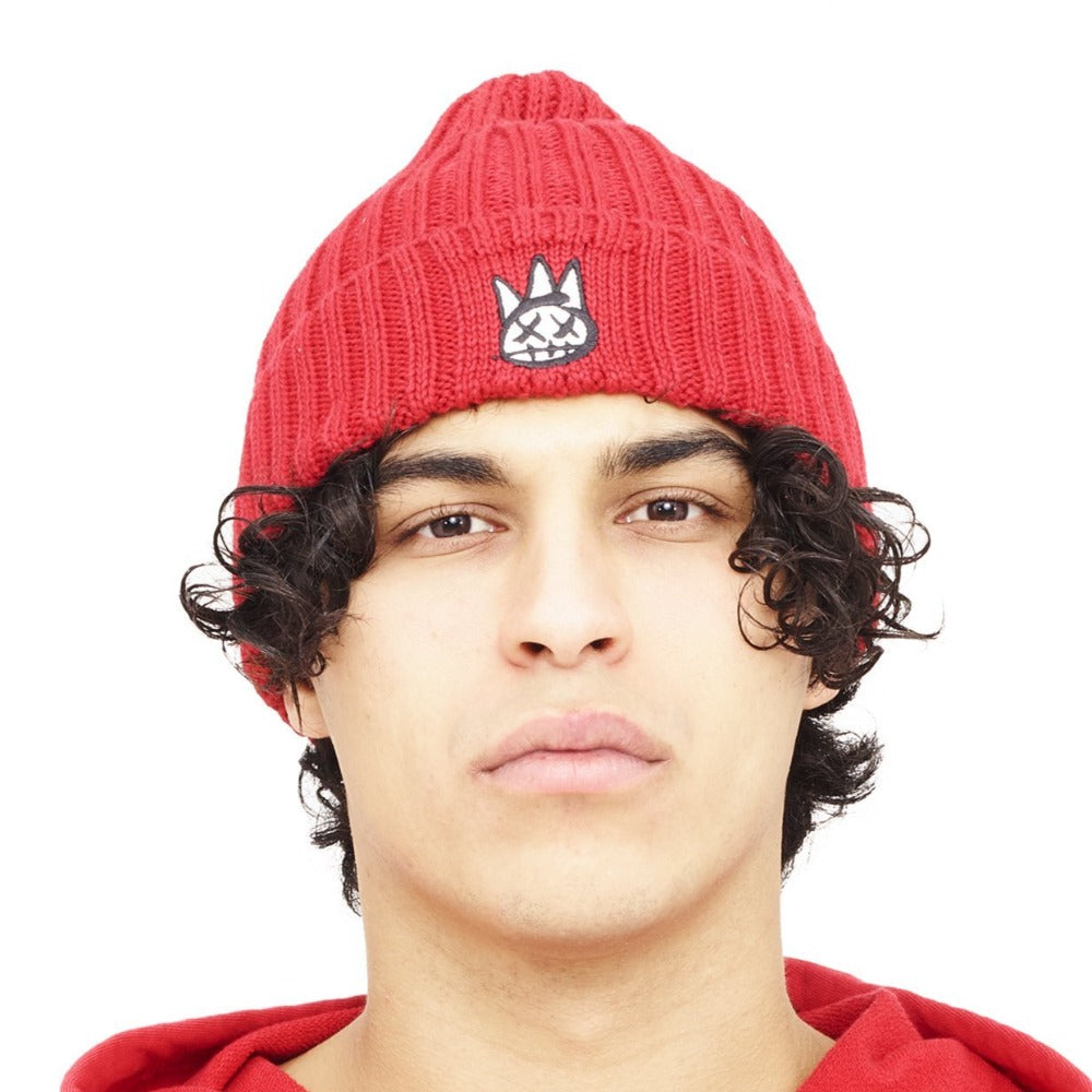 Knit Hat-Scarlet With White Logo