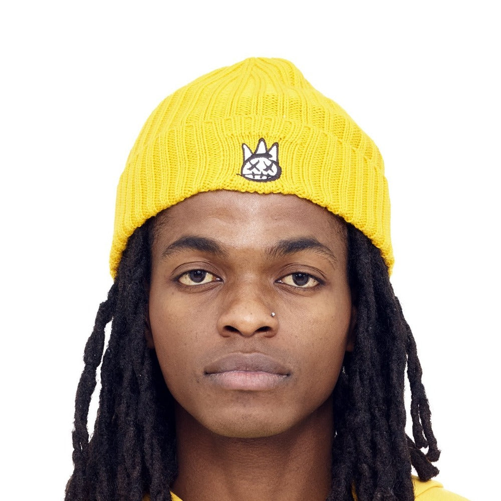 Knit Hat-Gold With Black Logo