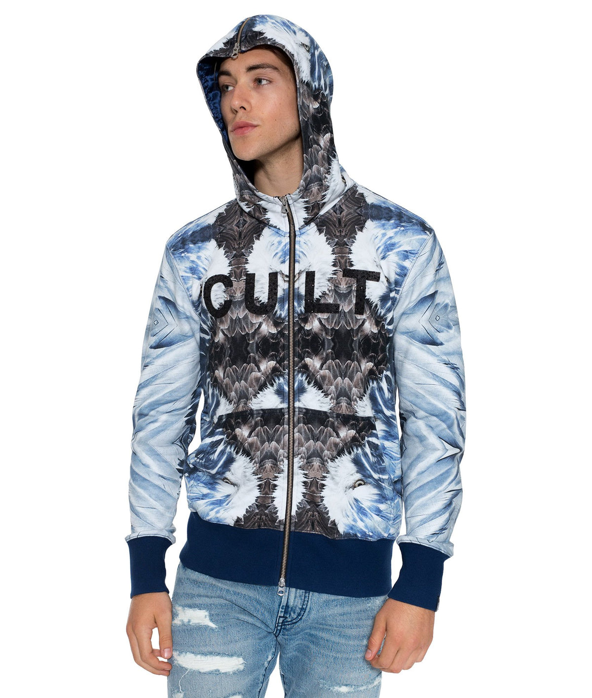 Cult Of Individuality-Split Zip Sweatshirt-Blue-69A3-KZ24B