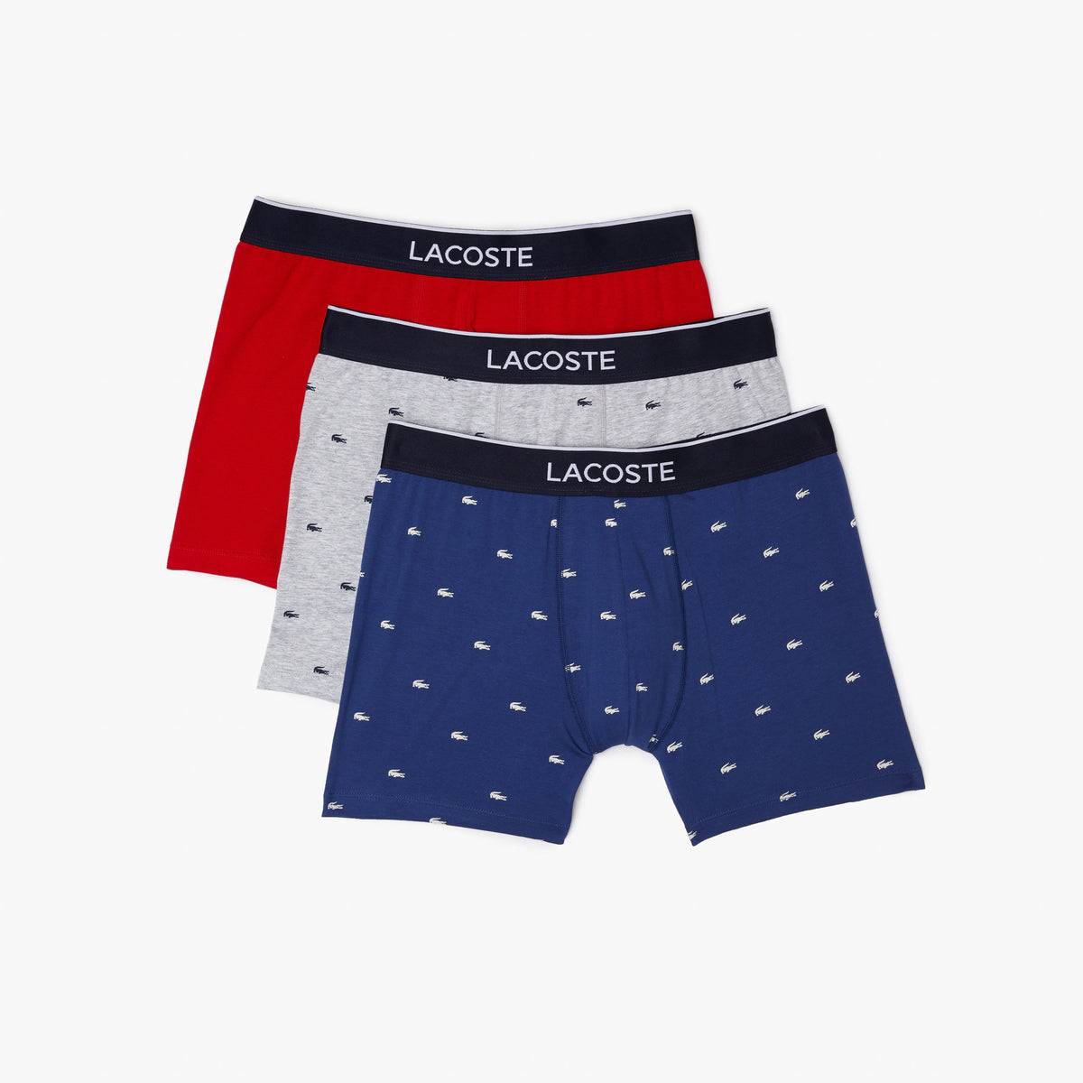 Men’s Branded Waist Long Stretch Cotton Boxer Brief 3-Pack - Navy Blue/Grey Chine/Red