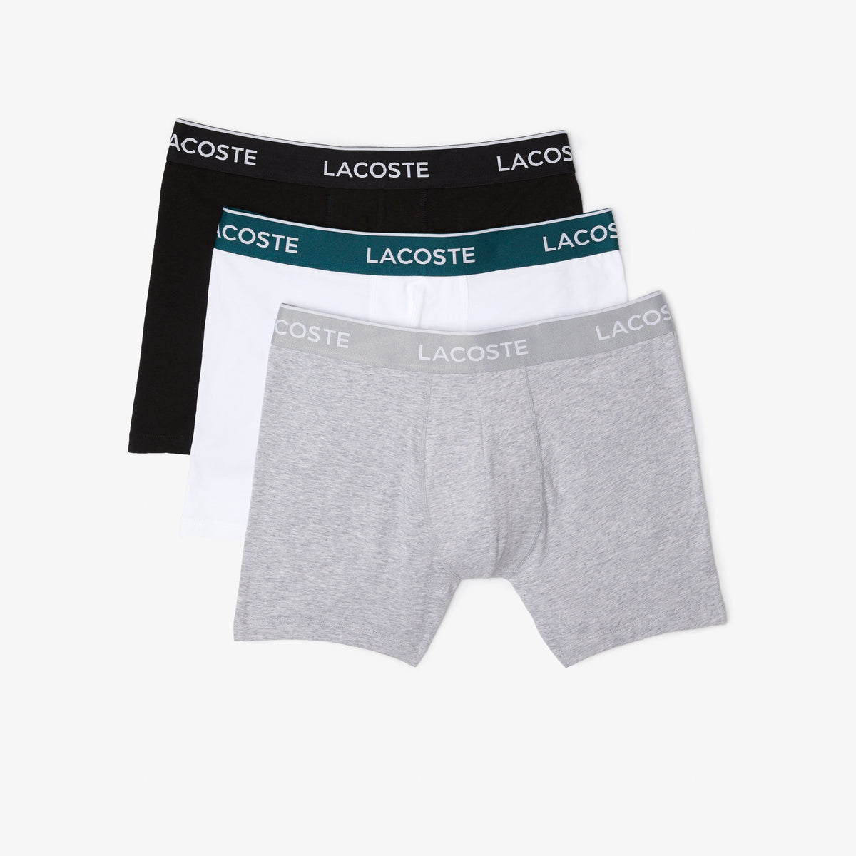 Men’s Lettered Waist Long Stretch Cotton Boxer Brief 3-Pack - Black/White/Grey Chine