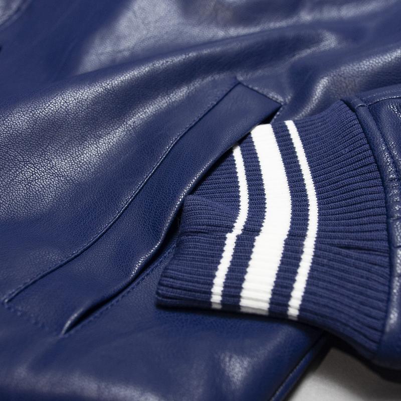 Runtz-Scripted Leather Varsity Jacket-Blue