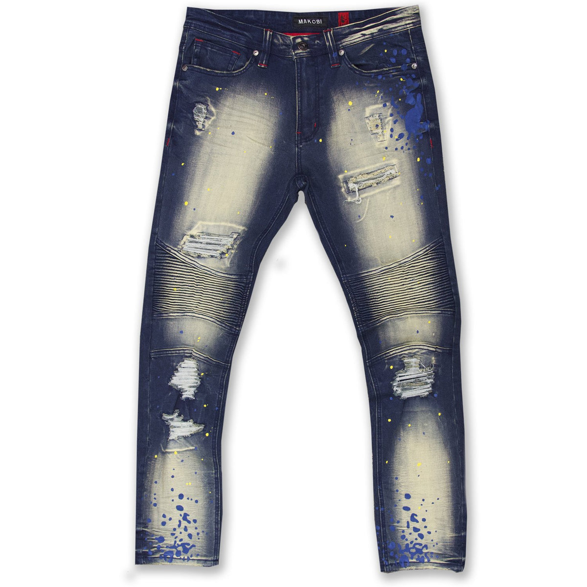 Makobi-Cape Biker Jeans W/Paint Splash-Dark Wash