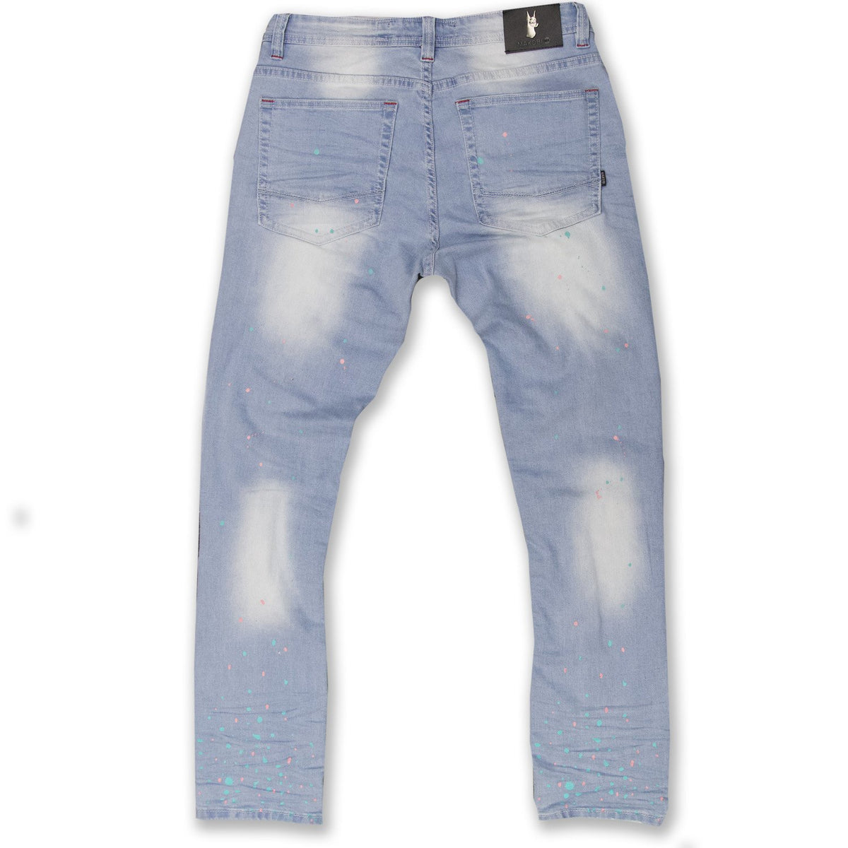 Makobi-Cape Biker Jeans W/Paint Splash-LT.Wash