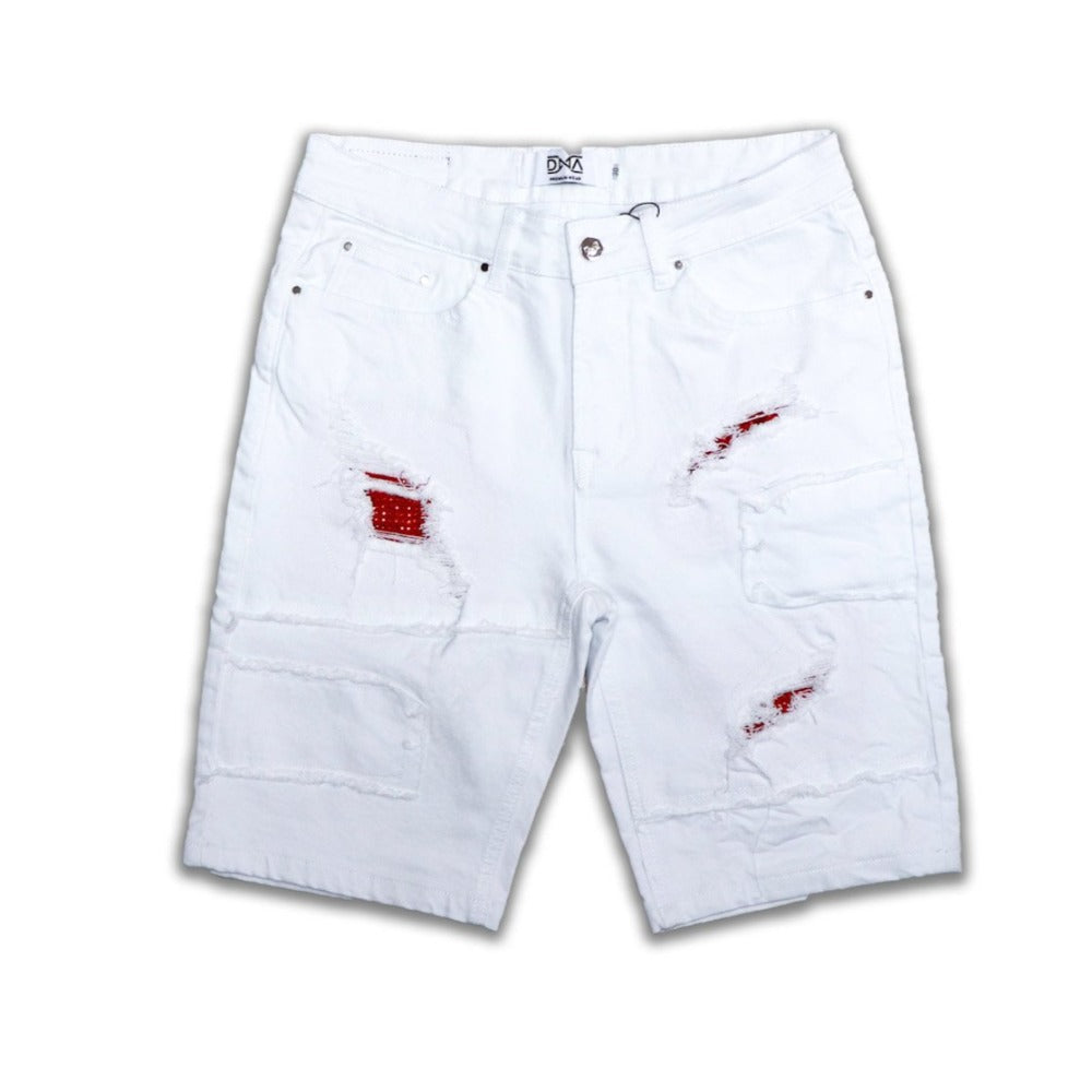 DNA Red Stones Denim Shorts-White
