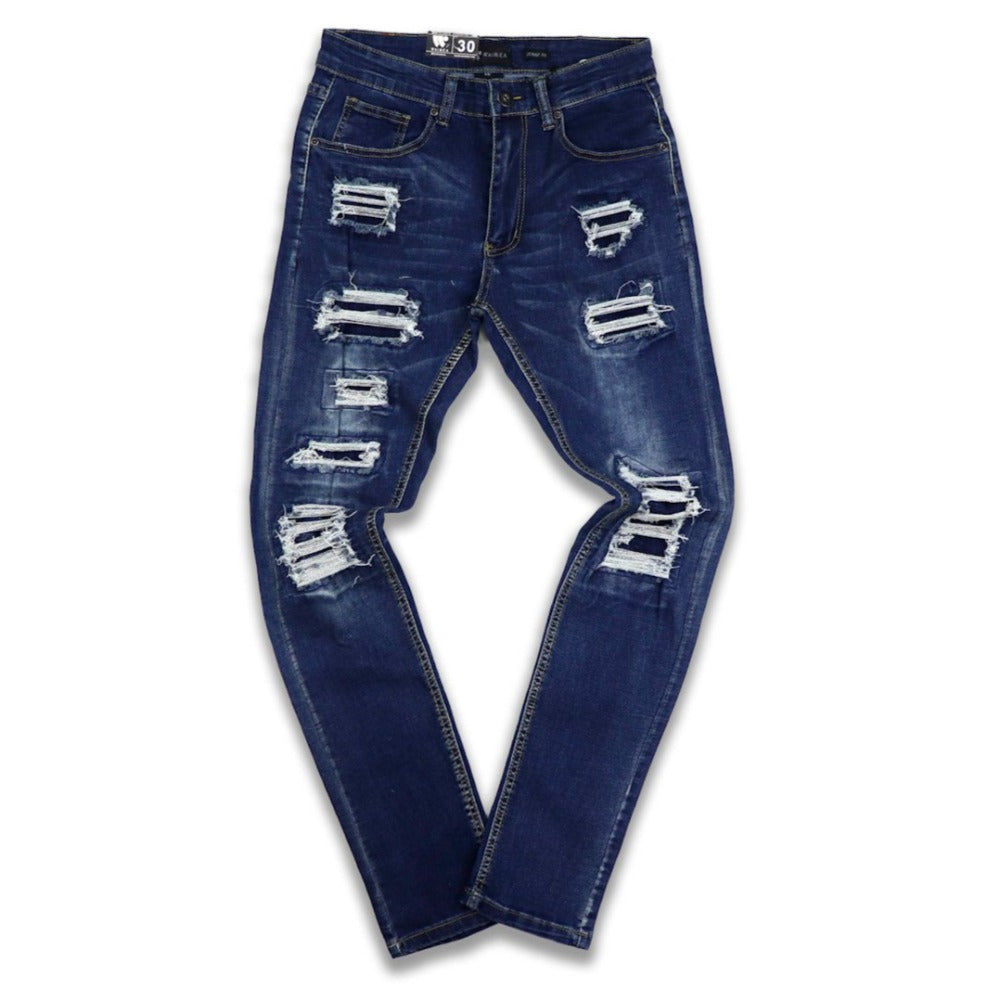 Ripped & Repaired Patched Denim Jeans-Indigo Wash