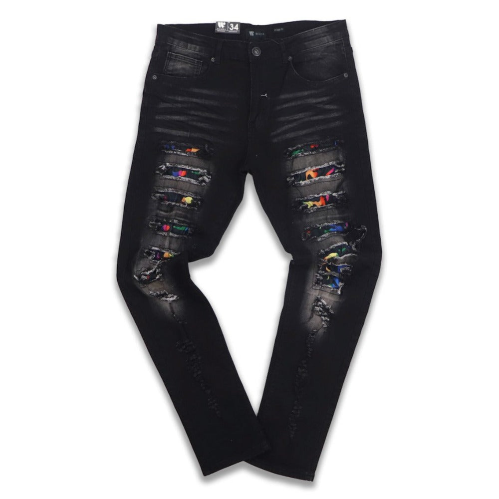 Multi Color Patched Jeans-Black