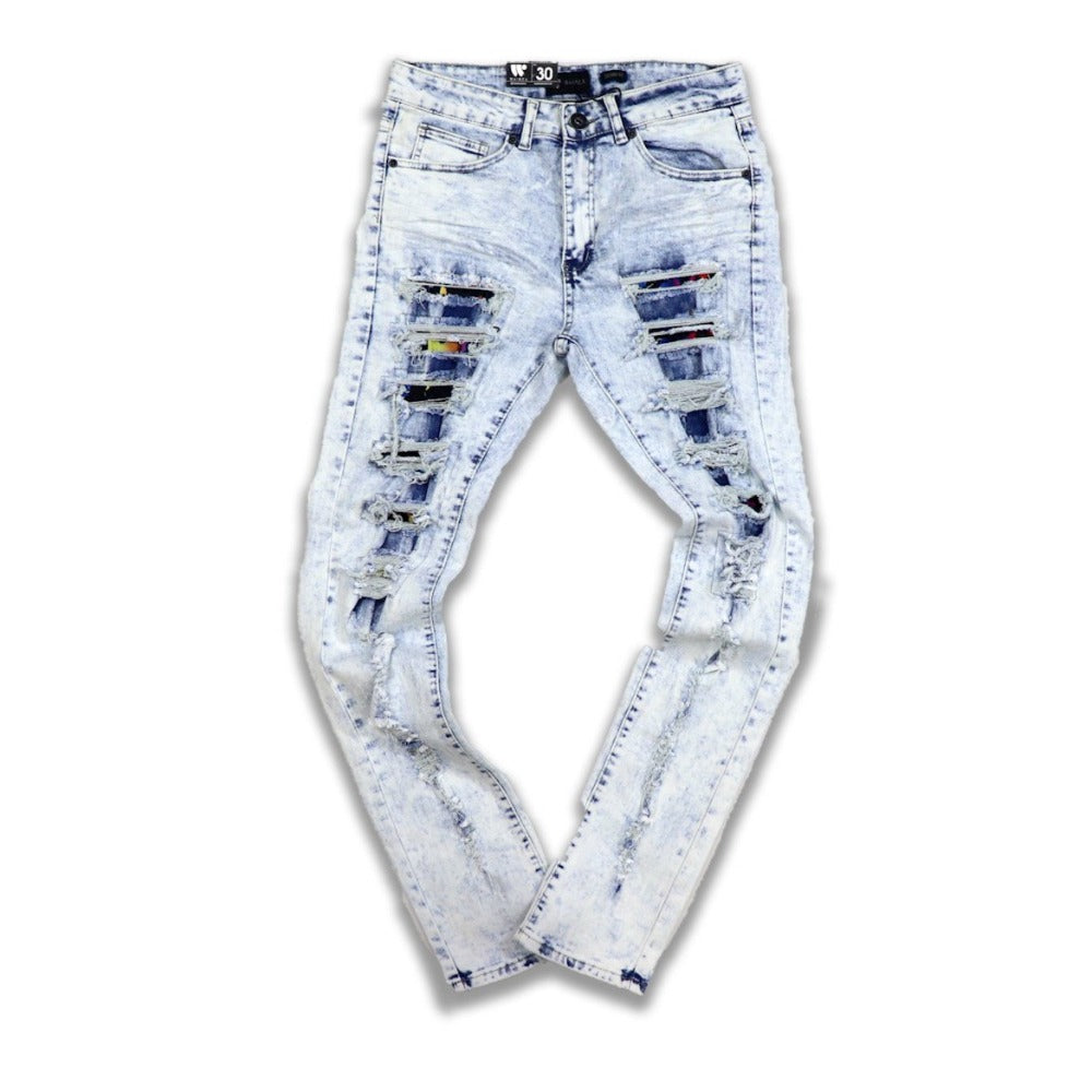 Multi Color Patched Jeans-White Wash