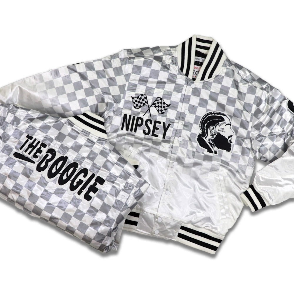 Nipsey Boogie Tournament Satin Jacket-White