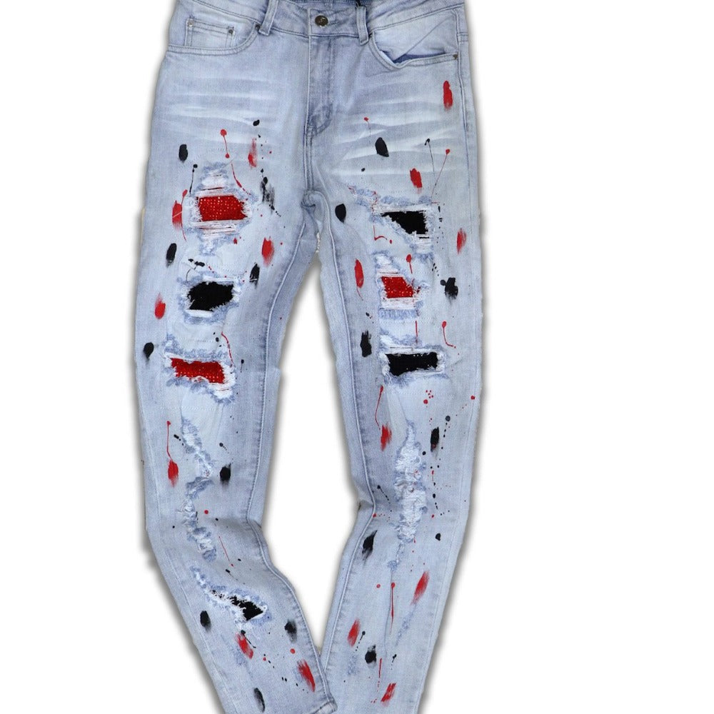 DNA Red Stones & Paint Jeans-Blue