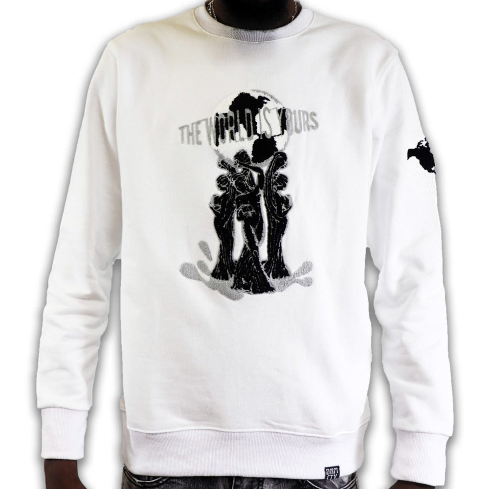 Chenille World Is Yours Crewneck-White