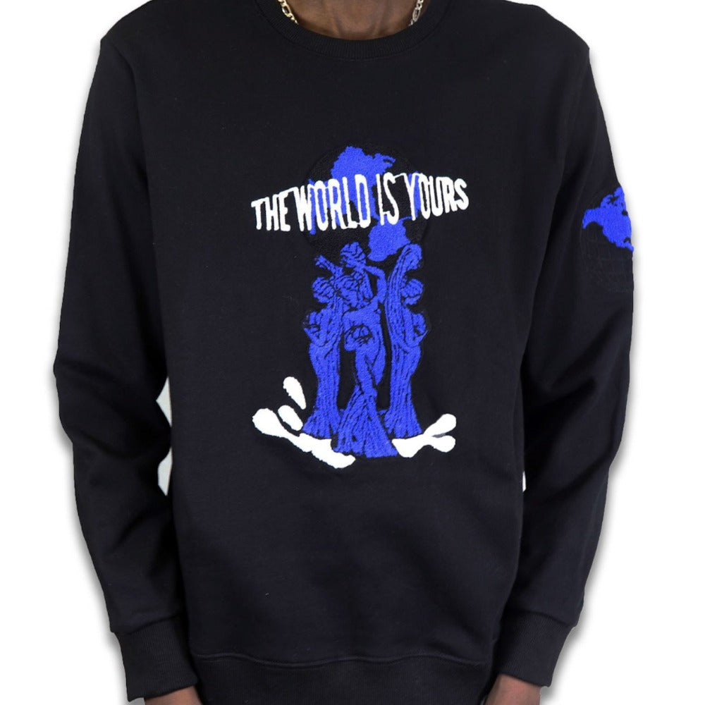 Chenille The World Is Yours Crewneck-Black