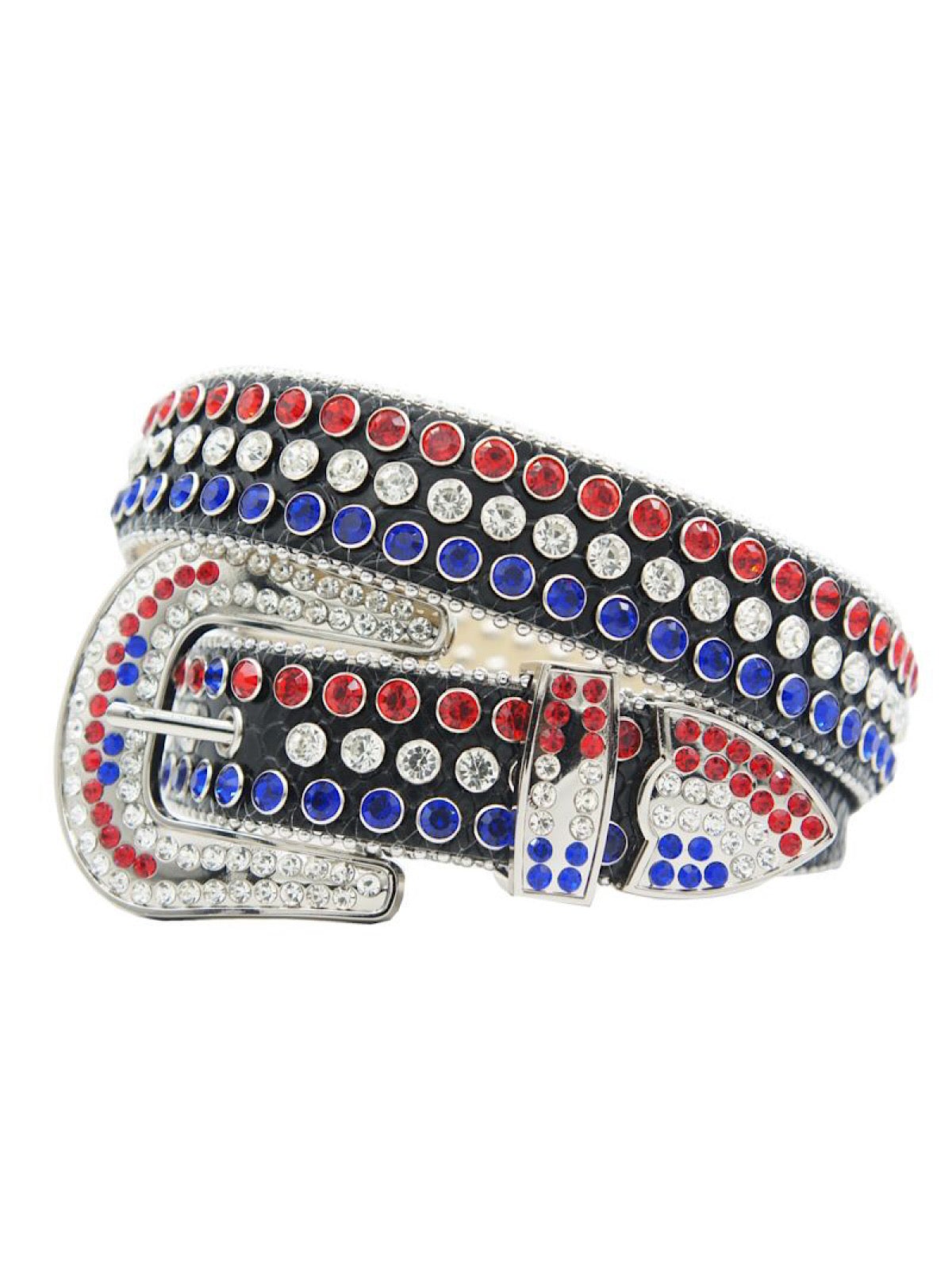 DNA Leather Belt W/Stones-Red/White/Royal