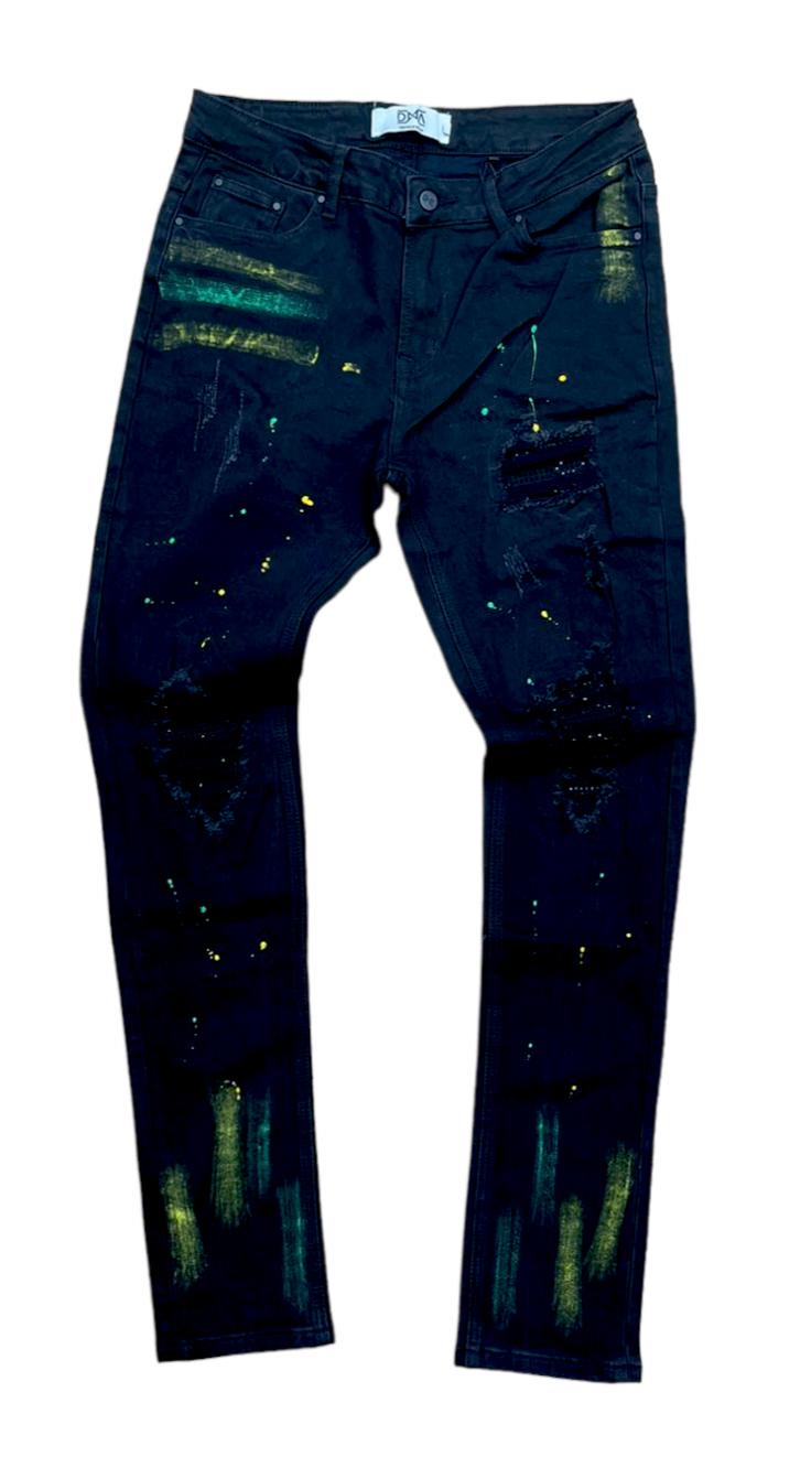 DNA Premium - Paint Splatter Jeans - Black/Yellow/Green