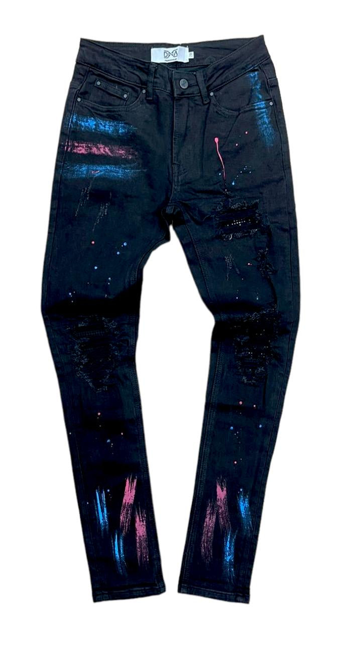 DNA Premium - Paint Splatter Jeans - Black/Blue/Pink