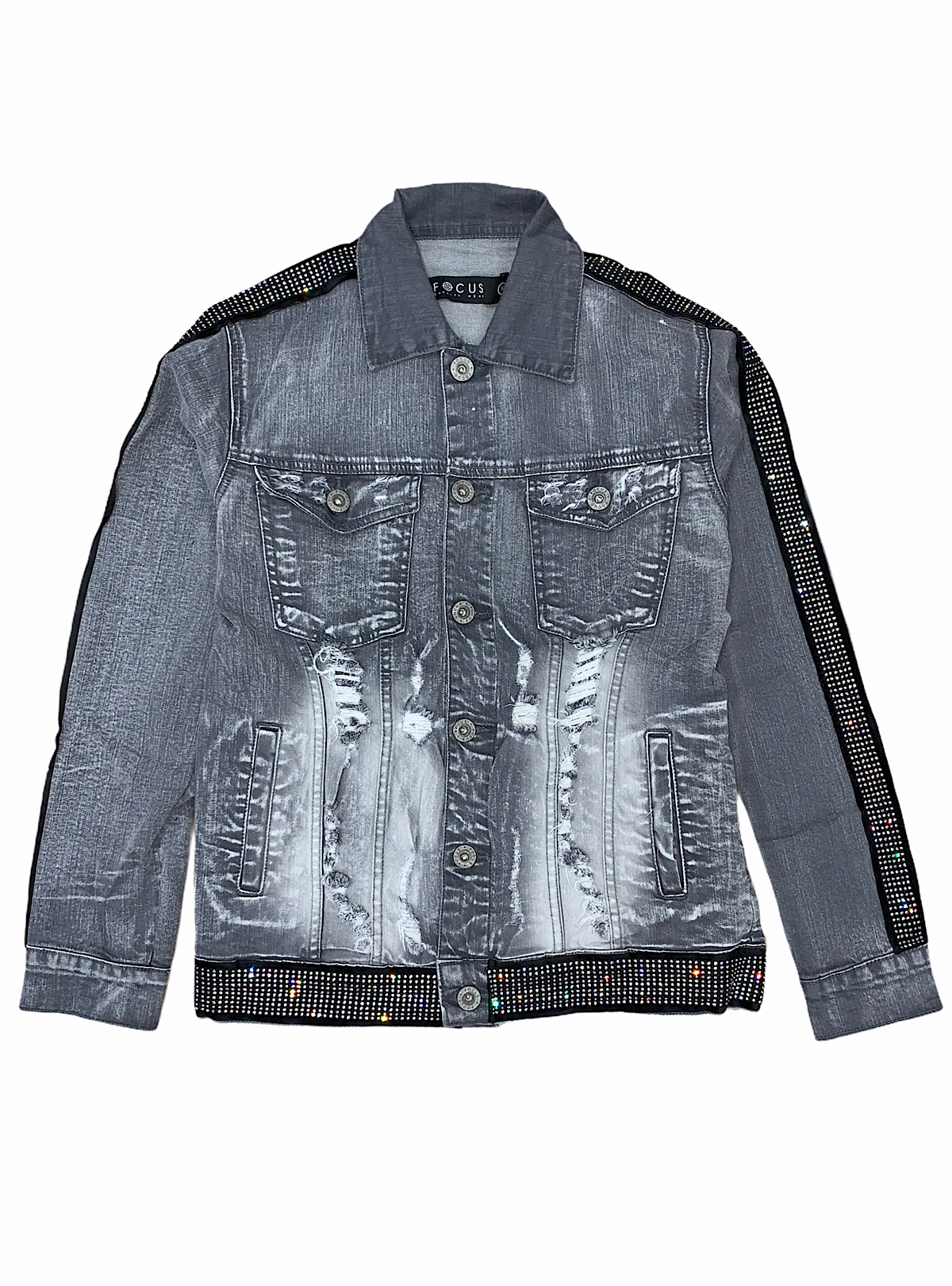 Focus Jeans-Studded Stripped Denim Jacket-Grey-3209-j