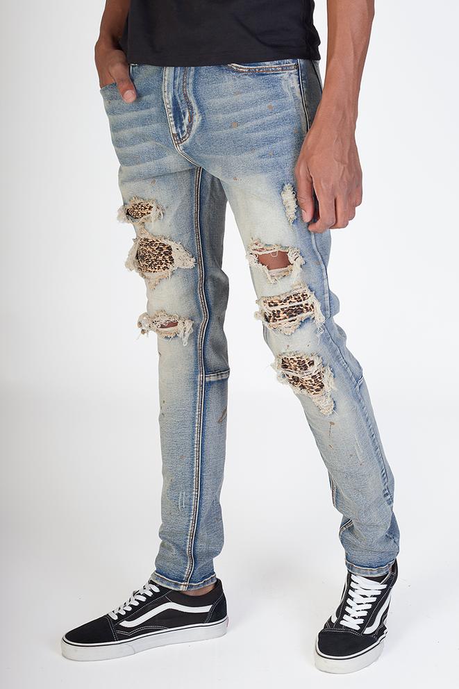 KDNK-Leopard Patch Jeans-Vintage Blue