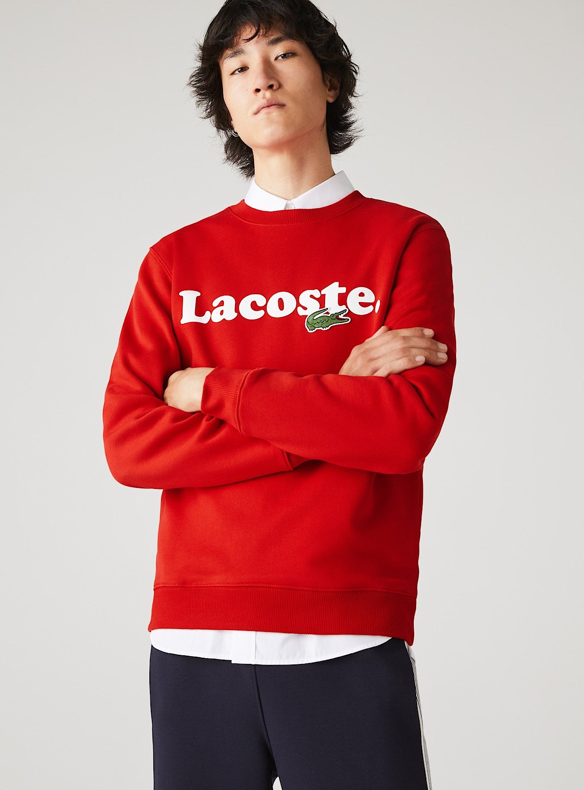 LaCoste-Lacoste And Crocodile Branded Fleece Sweatshirt- Red • 240-SH2173