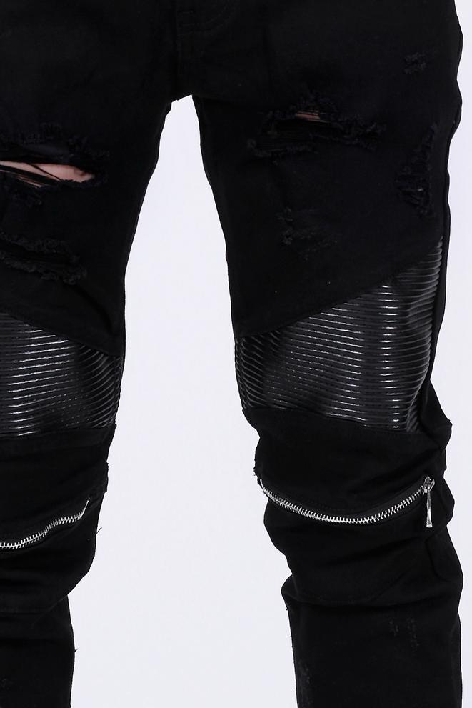 KDNK-Knee Zippered Moto Jeans-Black