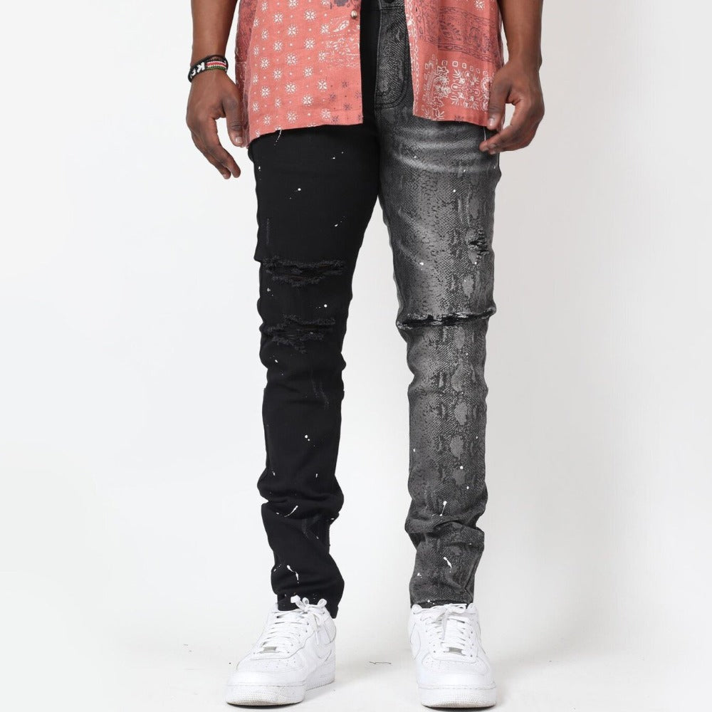 Snake Contrast Jeans-Black