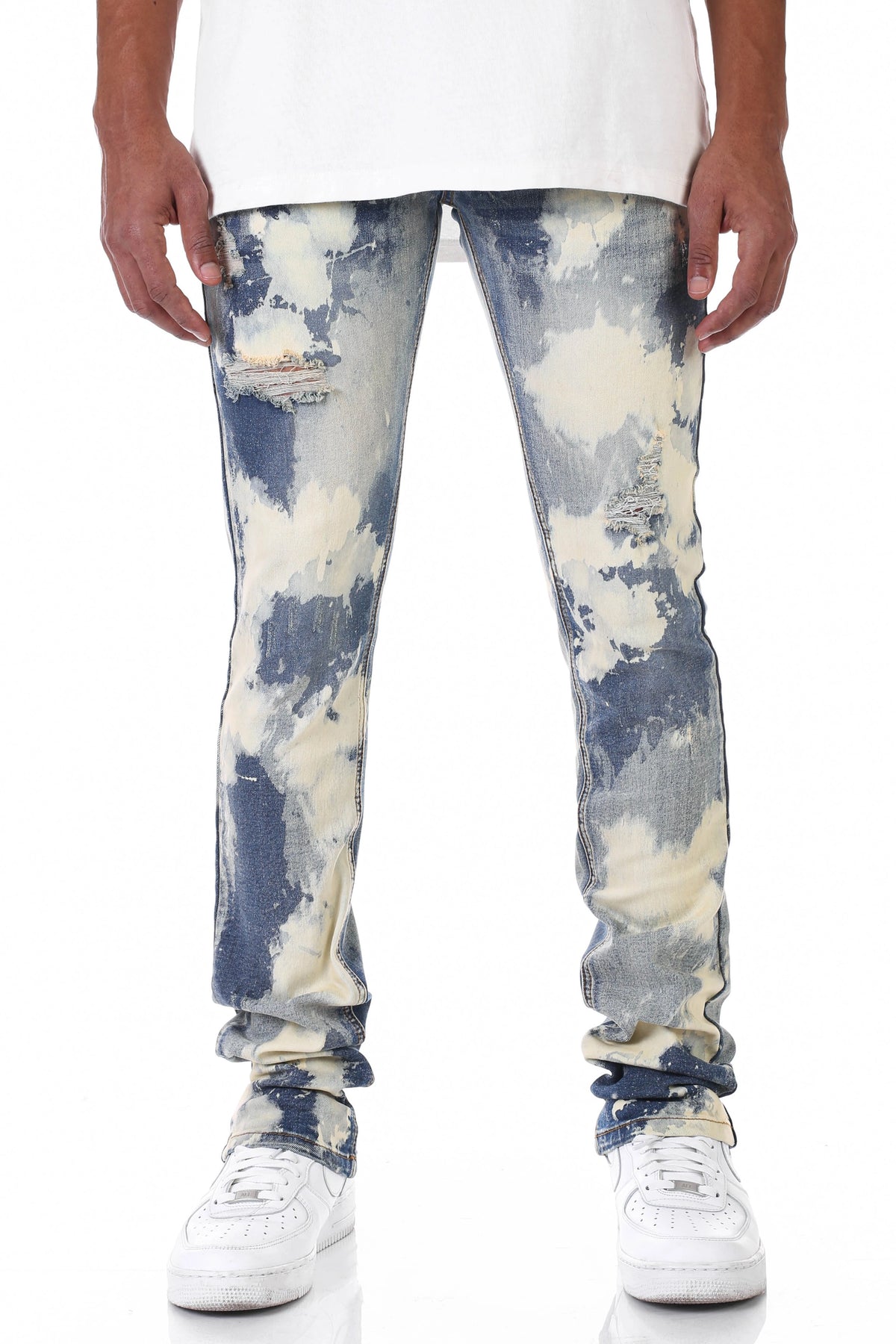 Stacked Bleach Jeans - Blue