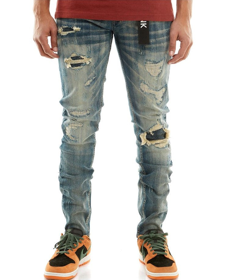 KDNK - Rip & Repair Skinny Fit Jeans - Blue