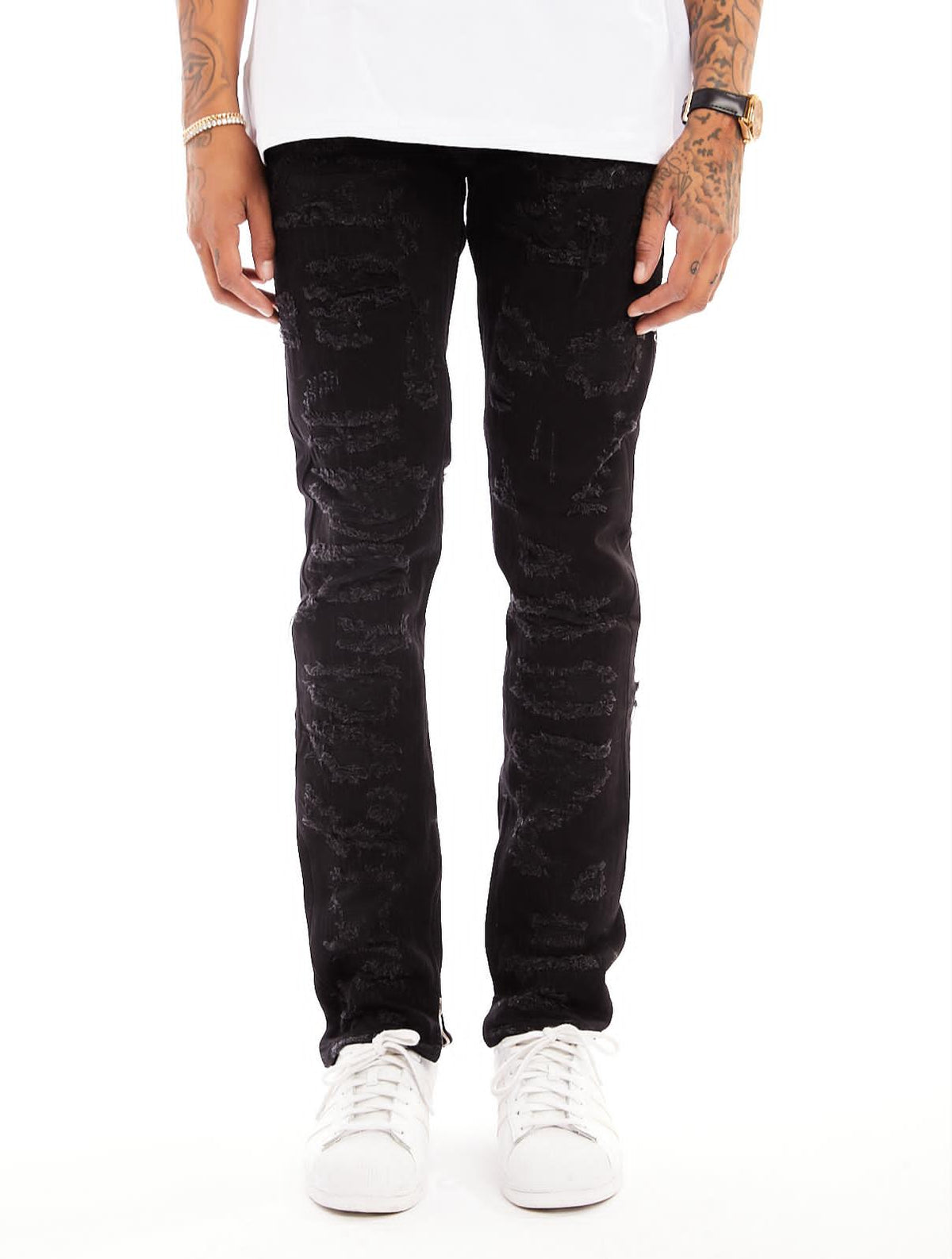 Damati-Distressed Denim Jeans-Black(DMT-7-5)