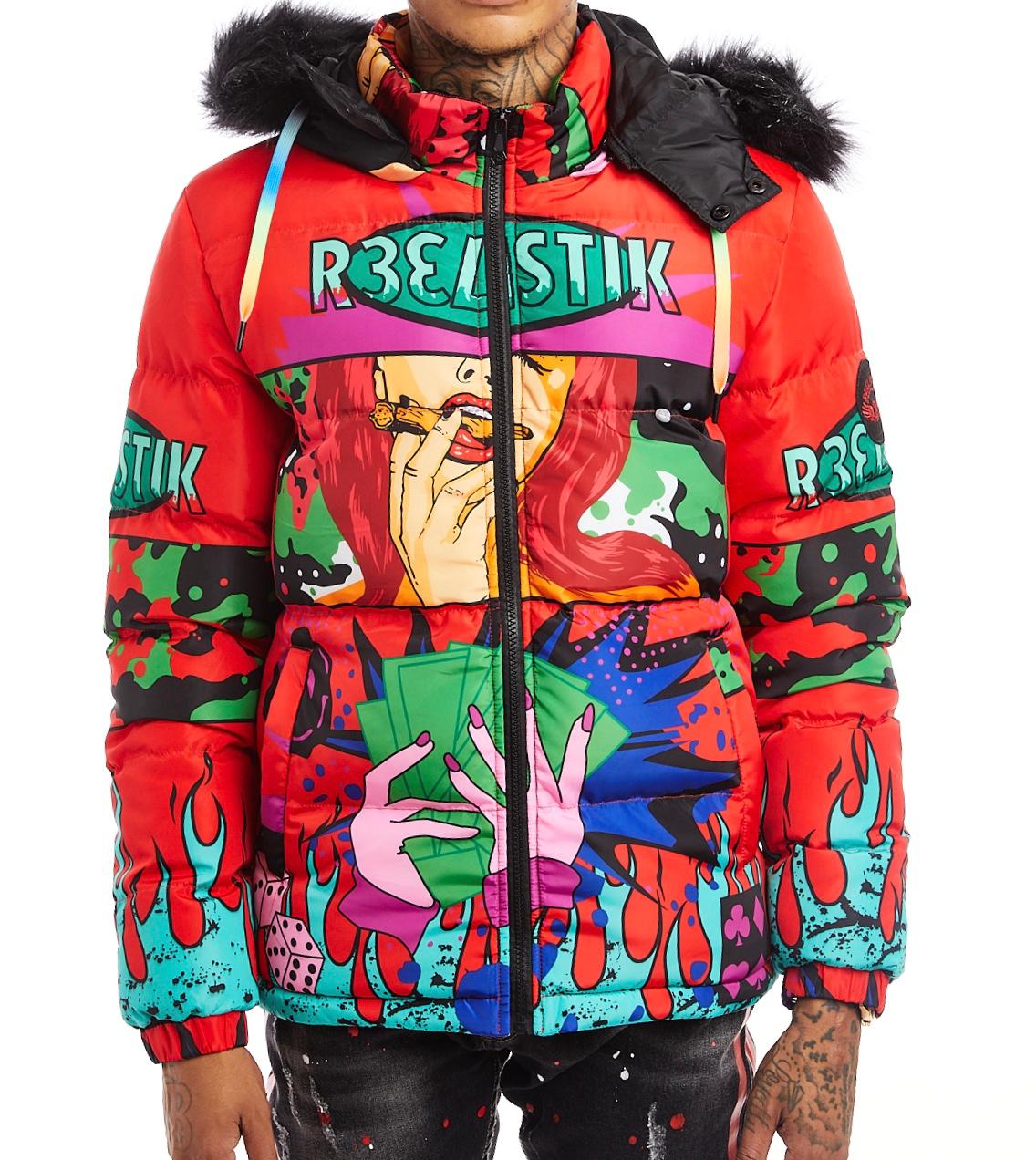 Reelistic-Player Puffer Jacket-Red