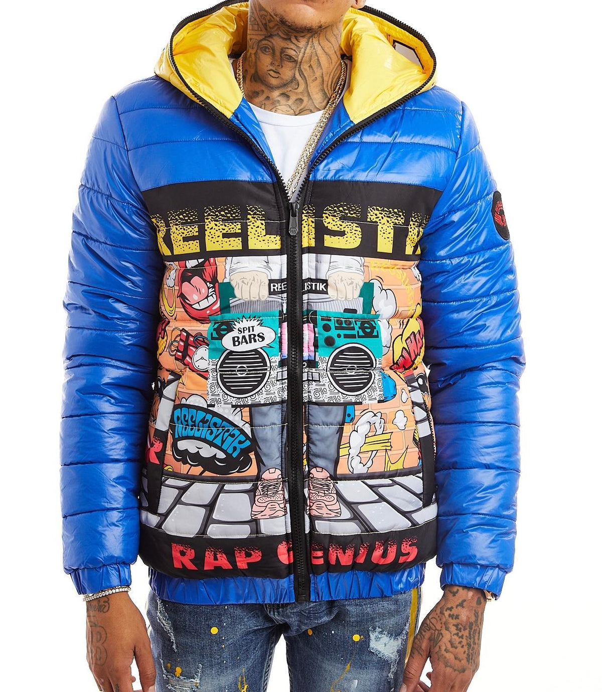 Reelistik-Rap Genius Puffer Jacket-Blue/Yellow