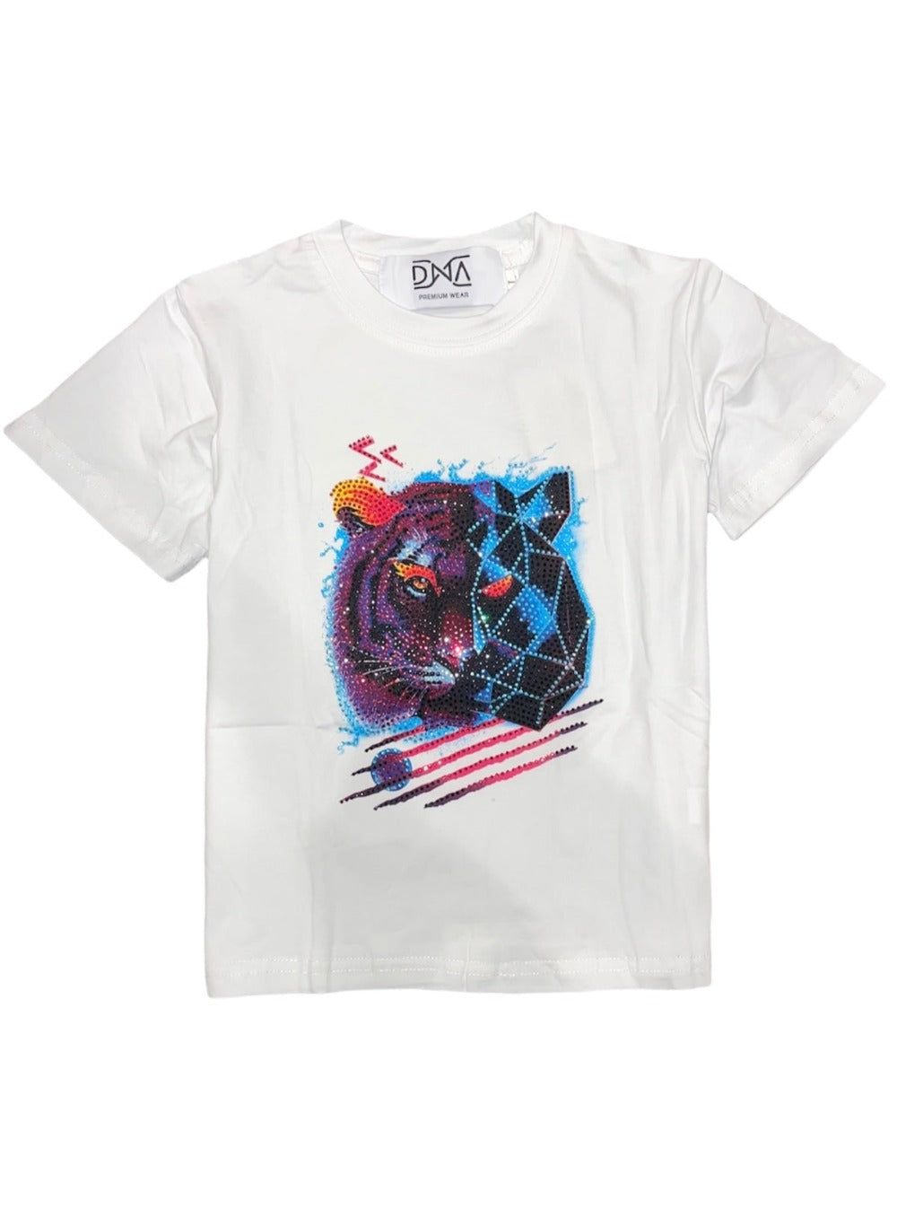 DNA Kids T-Shirt Lion White Multi Color Tiger Graphic