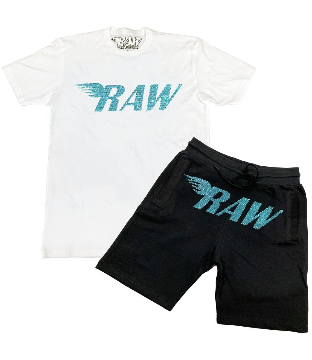 Rawyalty-Raw Aqua Bling Crew Neck Set-White/Black