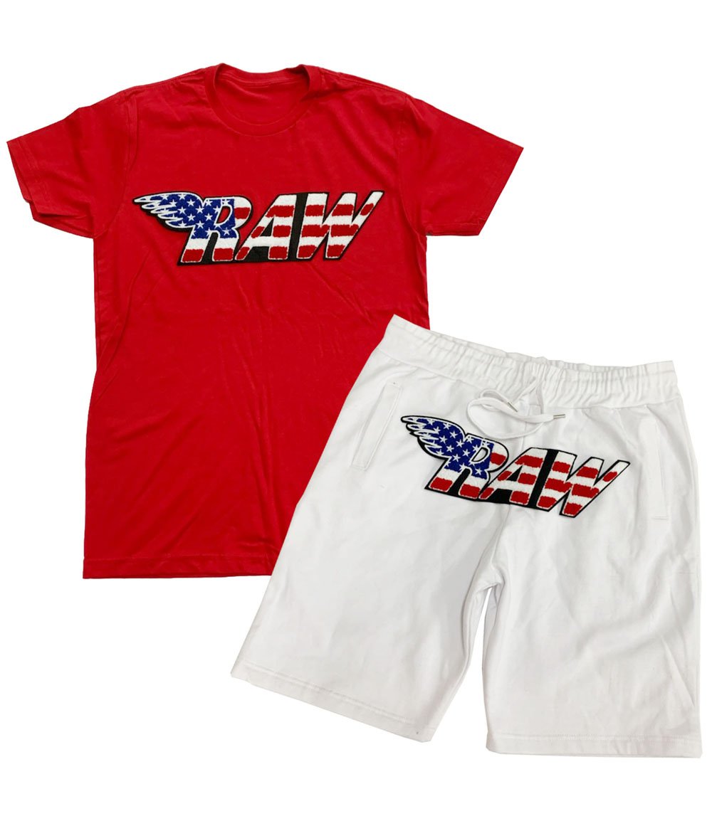 Rawyalty-USA Chenille Crew Neck Set-Red/White