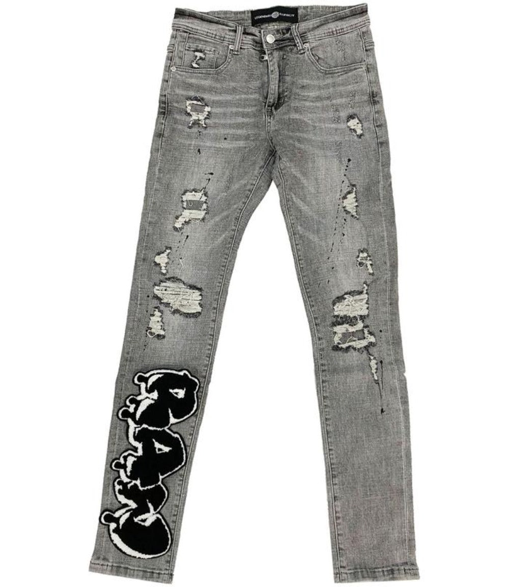 Raw Drip Black Chenille Denim Jeans-Grey Wash
