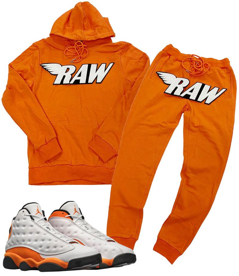 Rawyalty-White Chenille Hoodie & Jogger Set-Orange