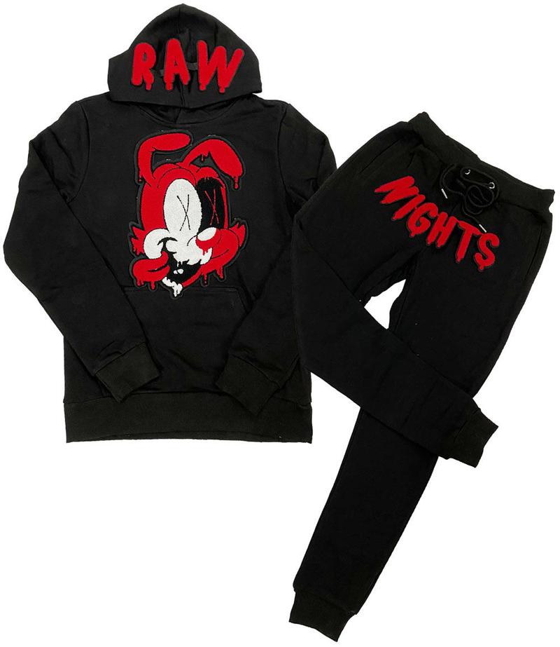 Rawyalty-Night Red Chenille Hoodie & Jogger Set-Black